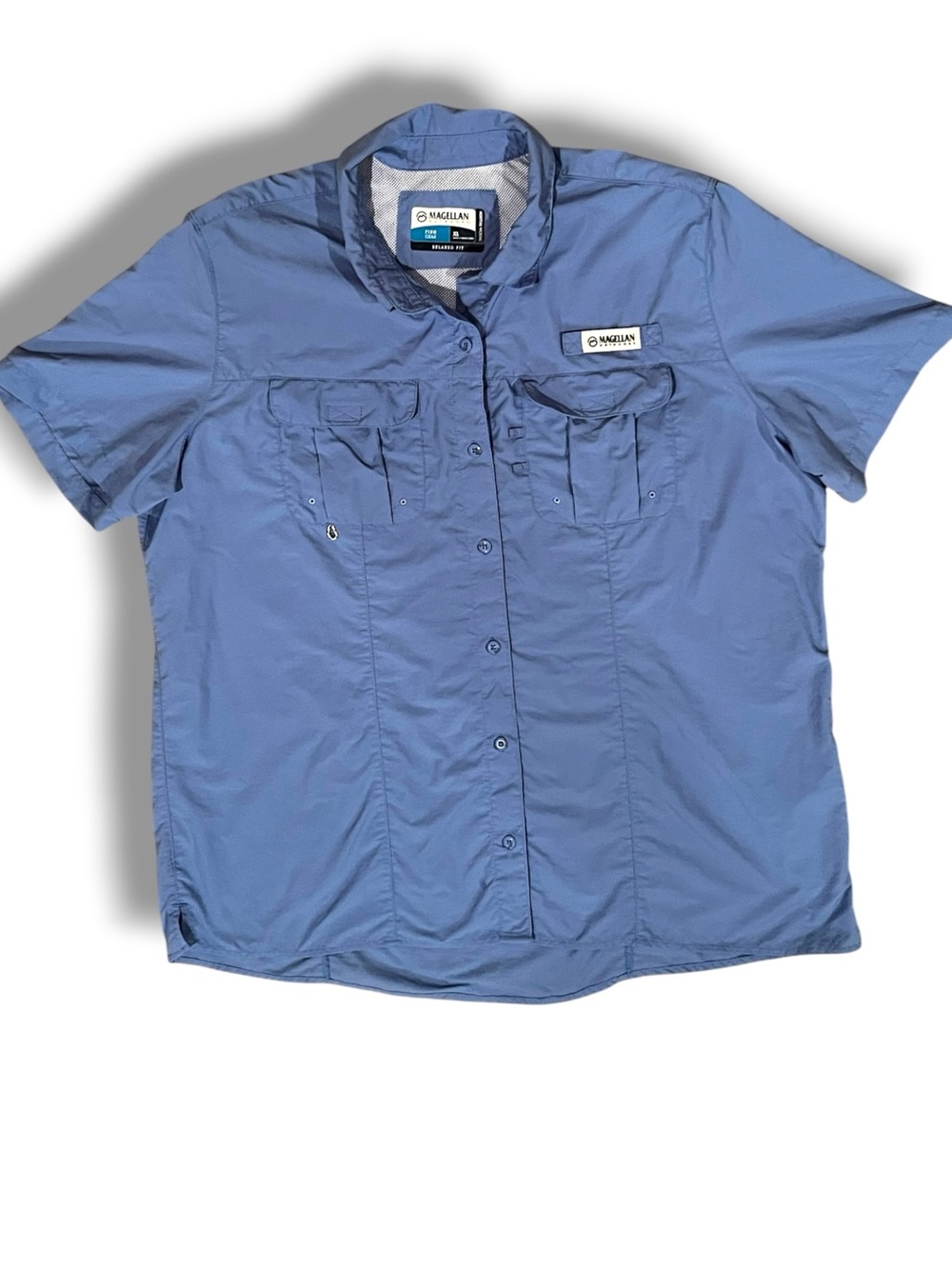 Magellan Laguna Mens XL Shirt Solid Fish Gear Burnt Blue Pocket Vented Wick E-7